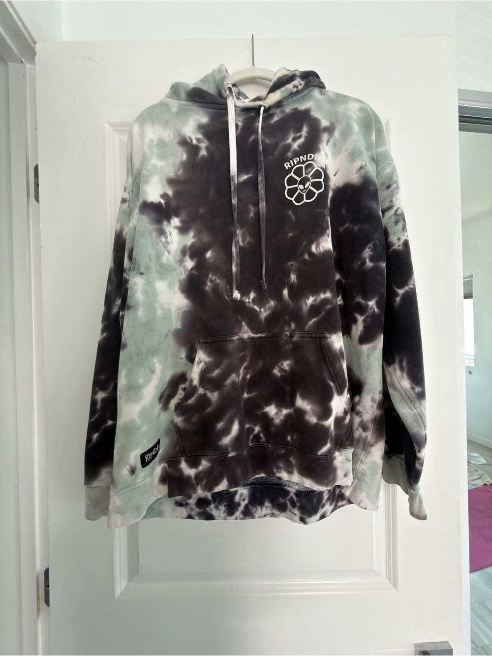 Ripndip Black & Sage Tie-Dye Crewneck Hoodie - Floral Chest Logo